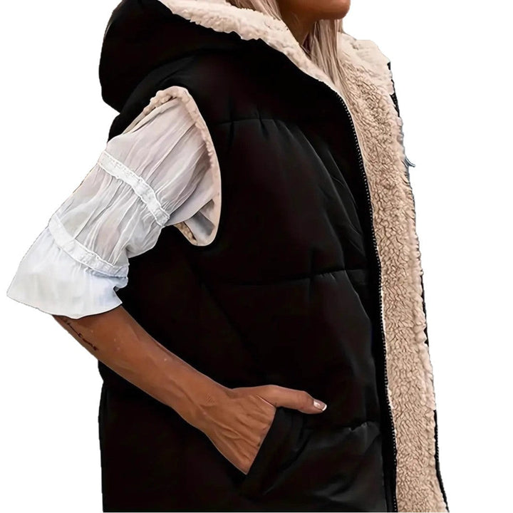 Dam vadderad Hooded väst med Teddy foder och sidofickor