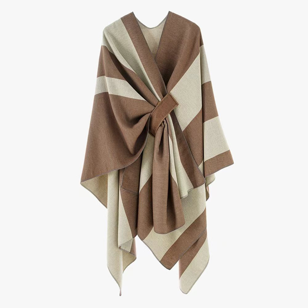 Dam Wrap Cape med bred Stripe mönster och Ties