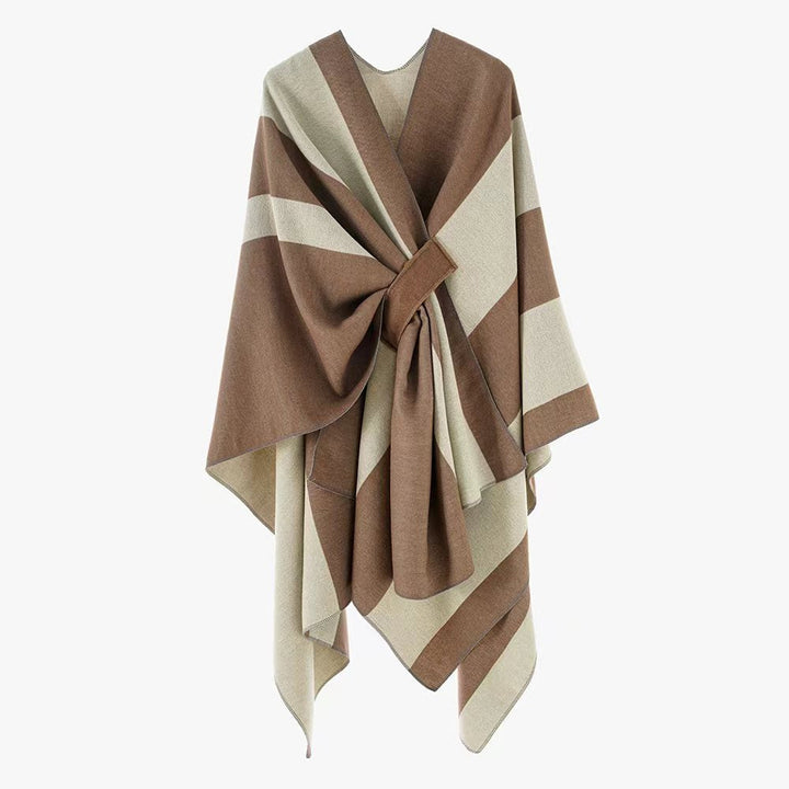 Dam Wrap Cape med bred Stripe mönster och Ties