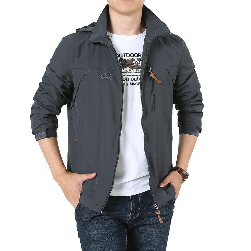 Herr Lätt Vindskyddande Nylon Blouson med Ståkrage och Bröst Dragkedja Ficka