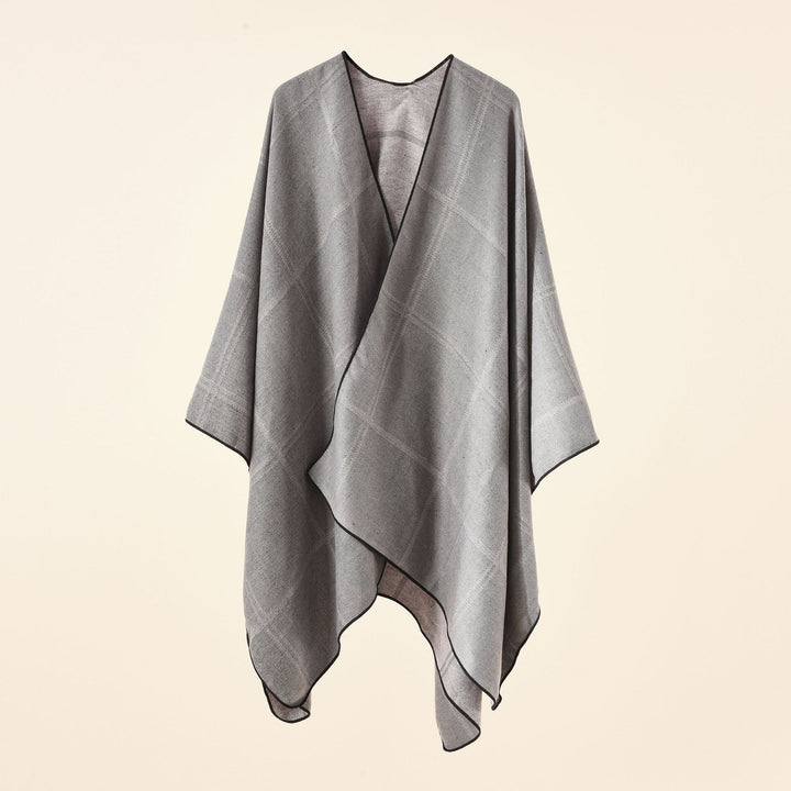 Dam Light rutig ullblandning Ruana poncho med V-Neck