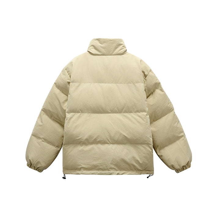 Unisex Oversized Vadderad Jacka med Hög Ståkrage och Statement Tryck