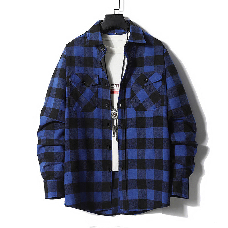 Herr Rutig Flannel Skjortjacka med Bröstfickor och Ledig Passform