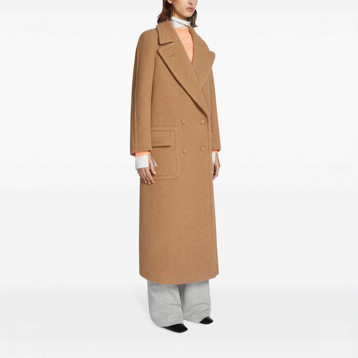 Dam Maxi Double-Breasted ull kappa med oversize Lapels och Flap fickor