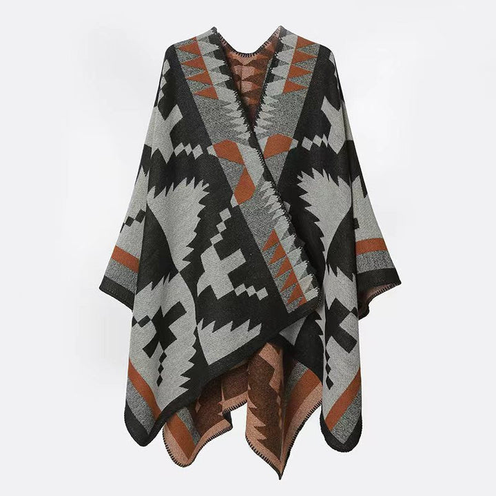 Dam Woven Jacquard poncho i oversized Cape med Ethno-Geometric mönster