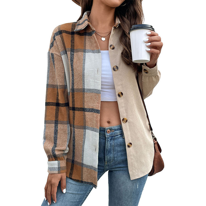 Dam oversized Shirt jacka med Split Check och Solid look och knäppning