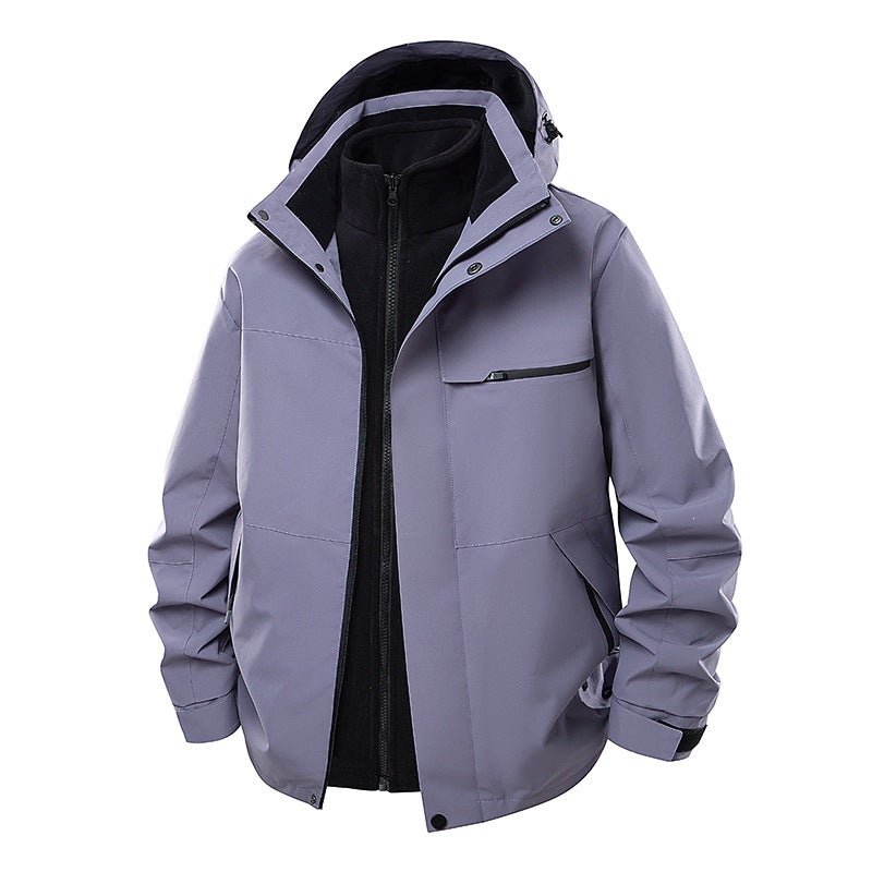 Herr Two-Layer Funktionell Övergångsjacka med Avtagbar Fleece Inner Jacka, Huva &amp; Vattenavvisande Skal
