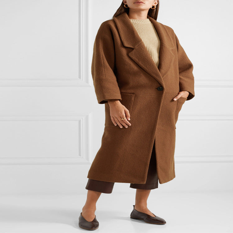 Dam lång oversize kappa in Relaxed ullblandning med stor Shawl krage och utanpåfickor