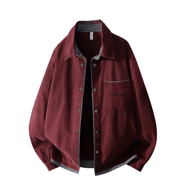 Unisex Oversize Skjortjacka med Contrasted Check Interior &amp; Chest Ficka