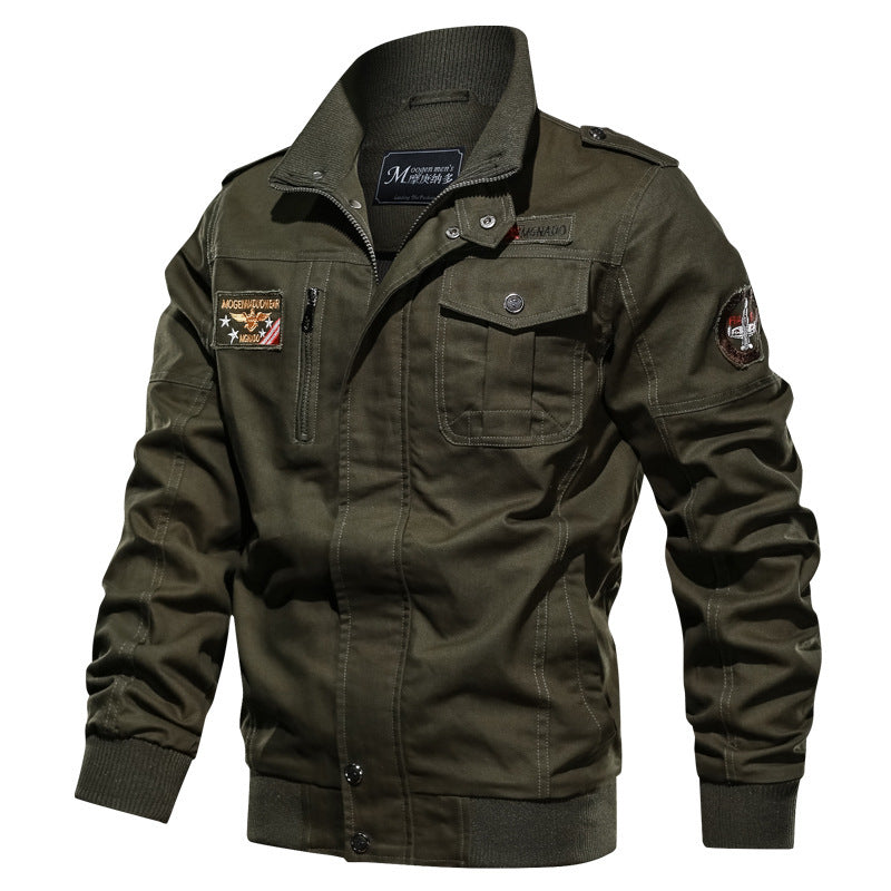 Herr Canvas Pilot Jacka i Utility Stil med Epaulettes och Zip Bröstficka