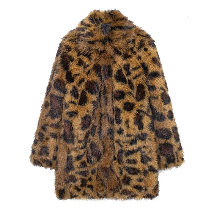 Dam longer faux fur kappa i leopardprint med oversized skärning och mysig foder quality