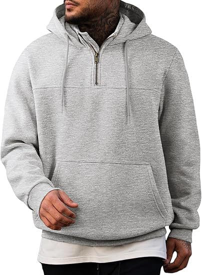 Herr med Huva Pullover med Halv Dragkedja, Känguruficka och Ribbstickade Muddar
