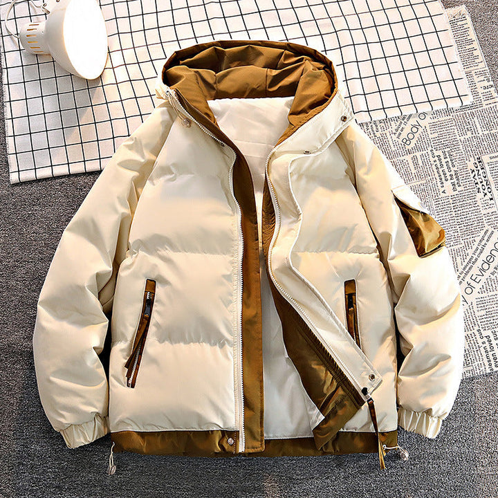 Herr Oversized Isolerad med Huva Pufferjacka med Contrast Foder och Drawcord Fåll