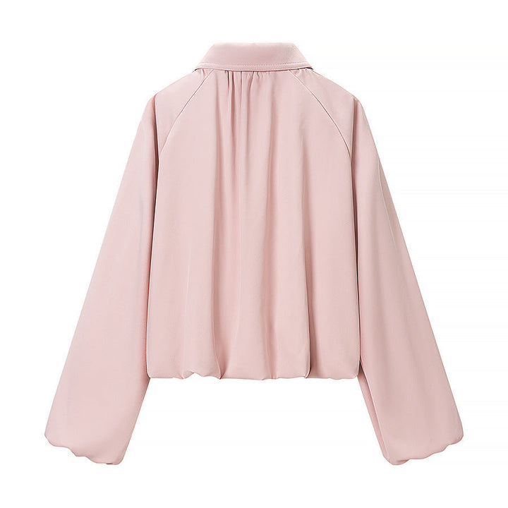 Dam Kort Blouson med Pleats, Dragkedja och Balloon Ärmar