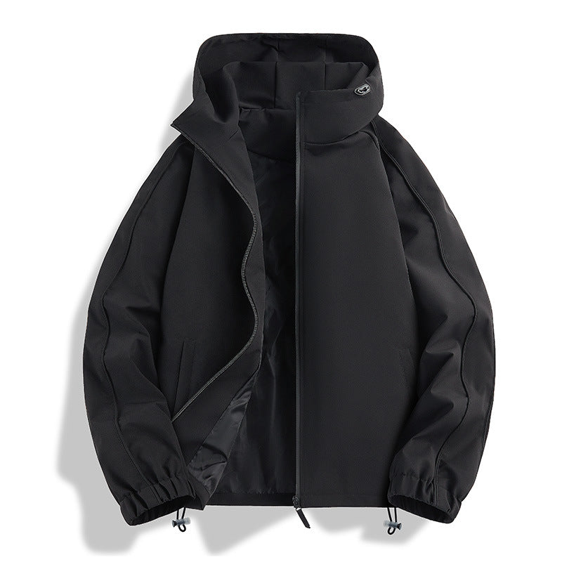 Unisex lätt två-tone wind och rain jacka med huva, dragsko och zip fickor