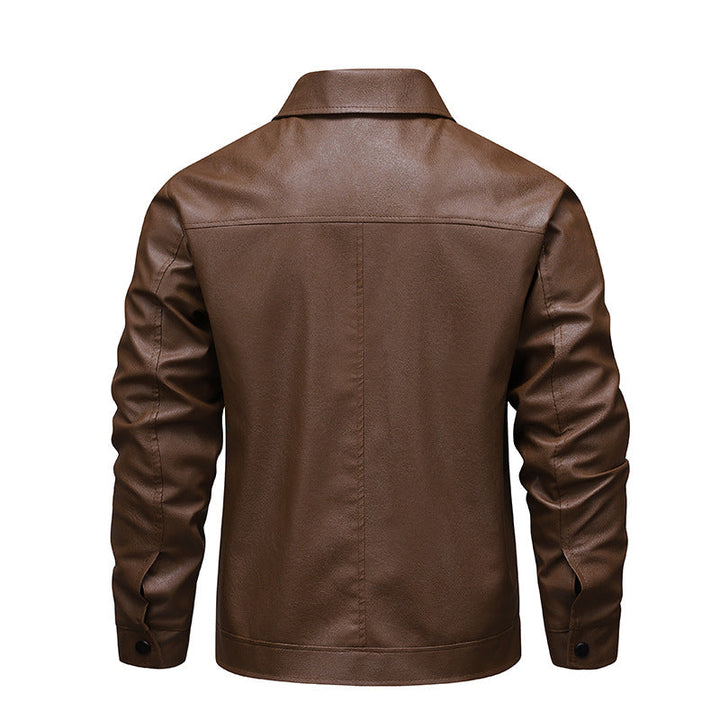 Herr Smal Passform Konstläder Blouson i Vintage Flight Stil med Skjorta Krage och Dragkedja