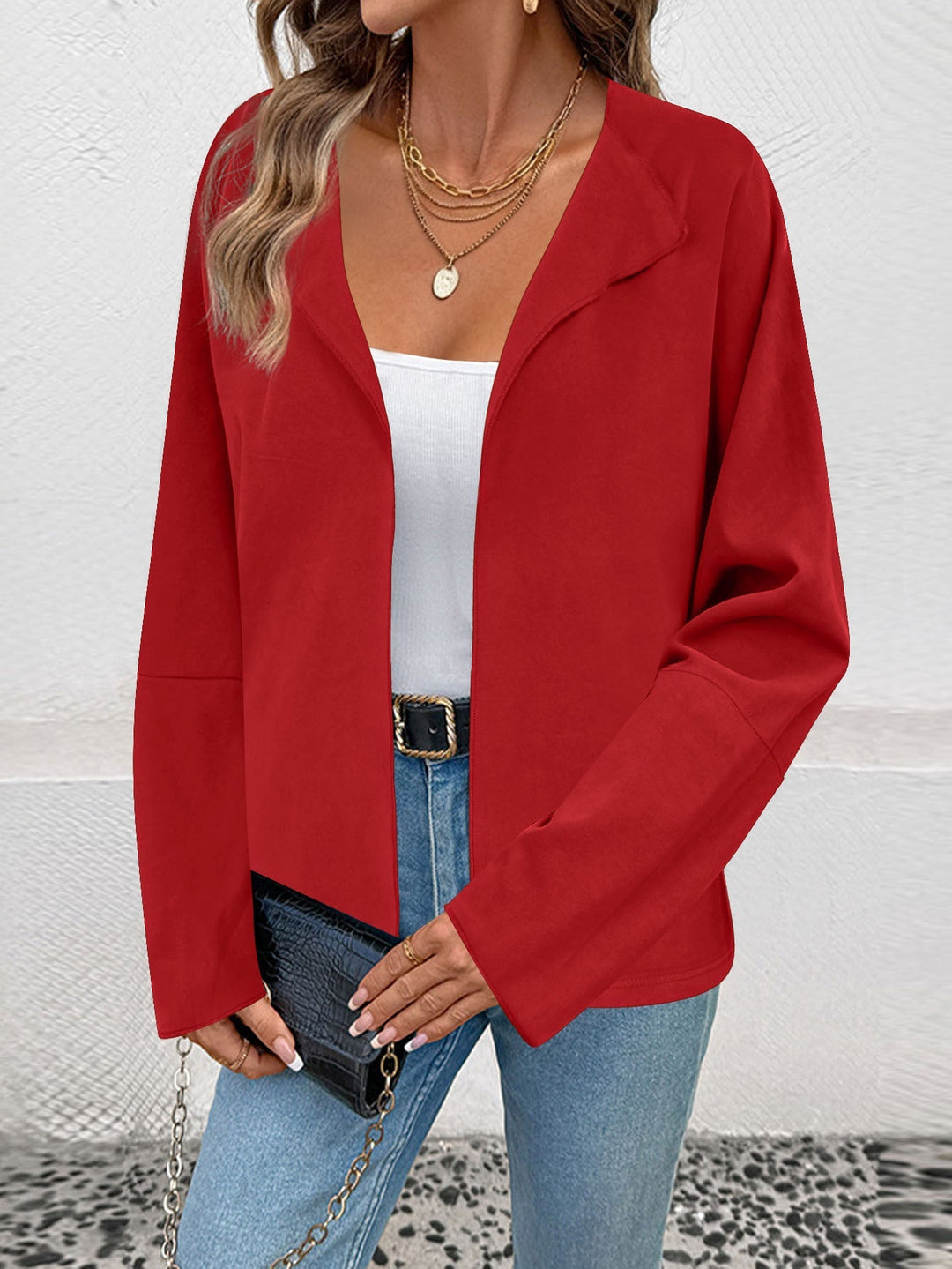 Dam lätt Open blazer med Draped Lapels och vida ärmar