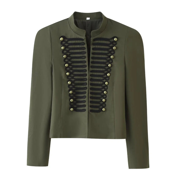 Dam kort jacka in hussar-inspired design med ståkrage och dekorativ cords