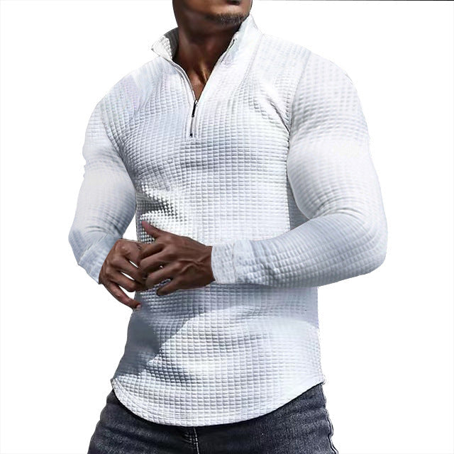 Herr Skräddarsydd Thermo Halv Dragkedja Pullover med Waffle Texture och Ståkrage