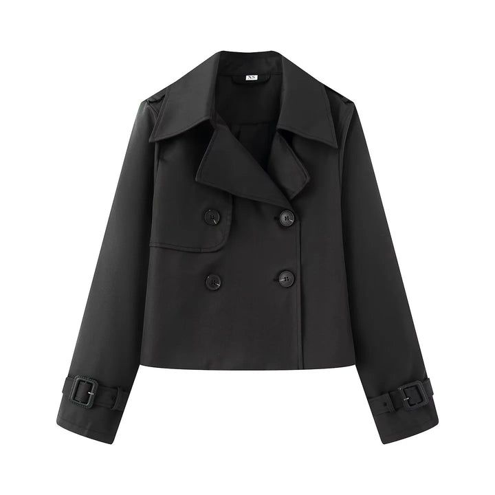 Dam kort cropped trenchcoat med double-breasted knäppning och adjustable ärm straps