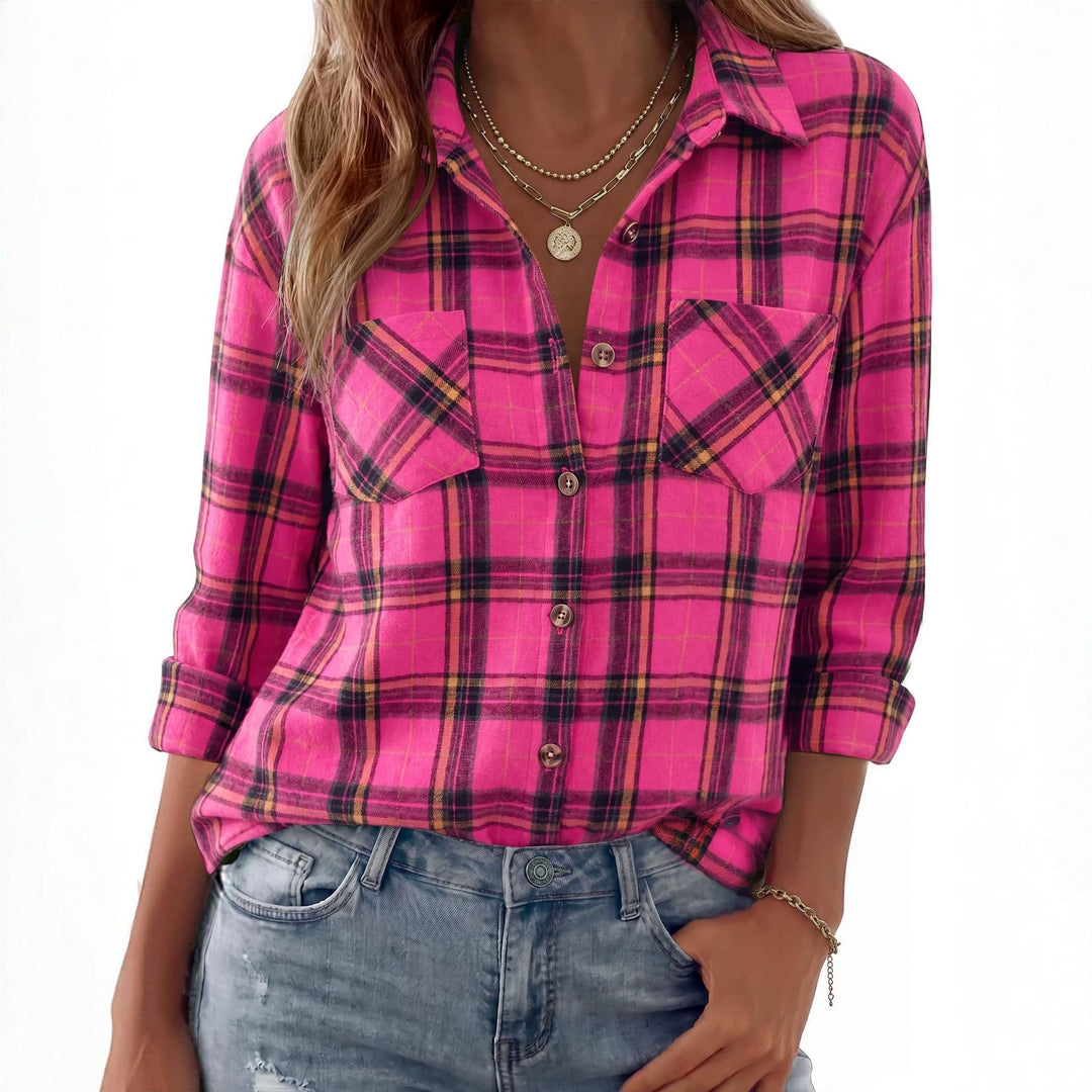 Dam Rutig Oversized Flanell Skjorta Jacka med Bröst Fickor