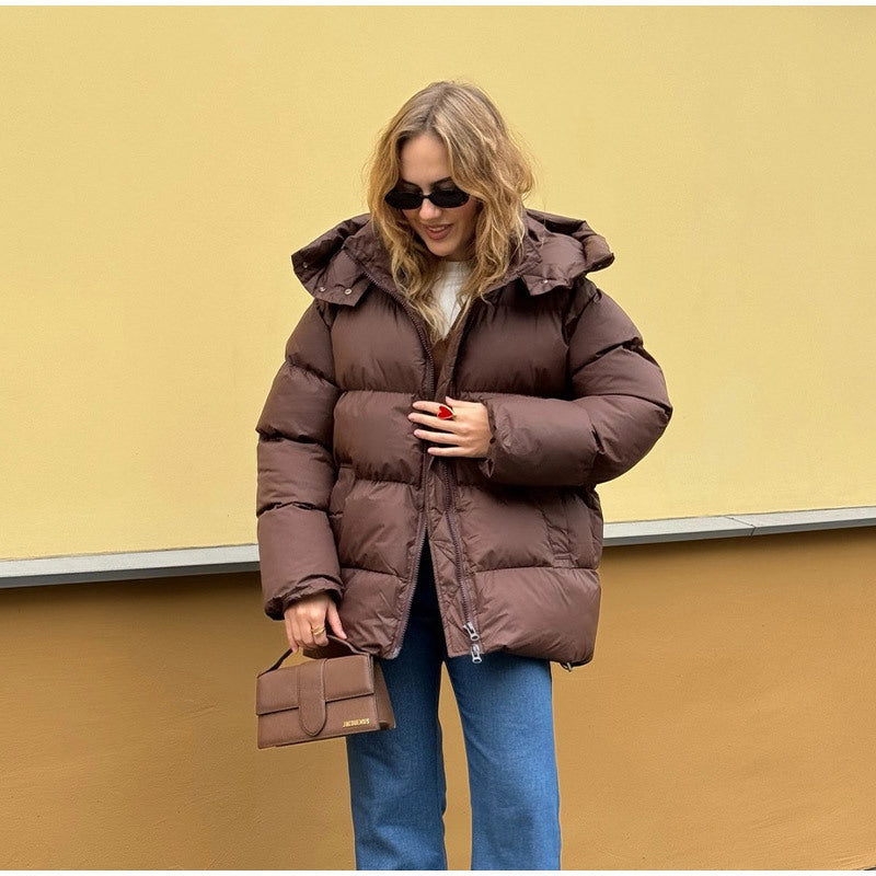Dam vadderad oversize vadderad jacka med Volume ärmar och Removable med huva krage