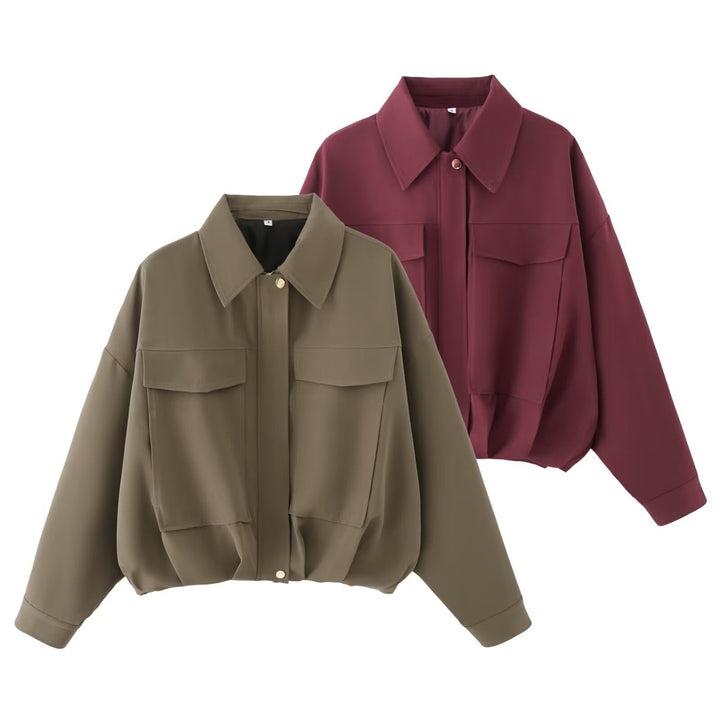 Dam Oversized Utility Jacka med Lockfickor, Drop Axel och Elastic Fåll