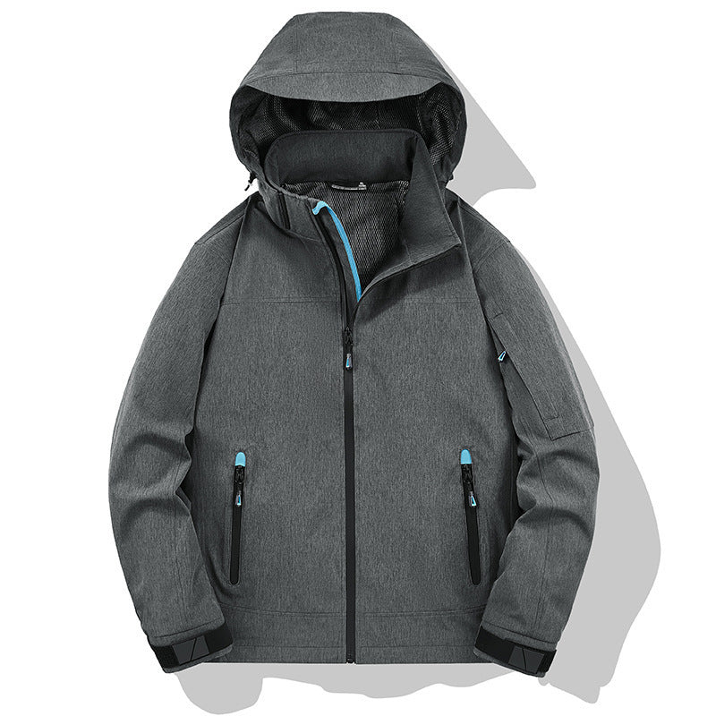 Herr Weather-Resistant Softshell Utomhus Jacka med Huva, Hög Krage, och Welded Sömmar