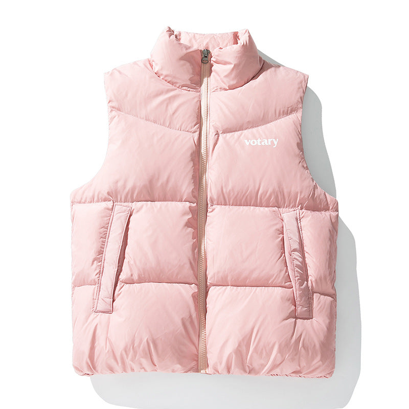 Unisex Lätt Quiltad Thermoväst med Stå Krage, Dragkedja och Side Fickor