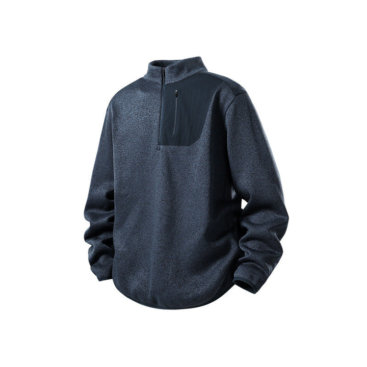 Herr Fleece-Halbzip-Pullover med Ståkrage, Brustreißverschlusstasche och Avslappnad-Passform