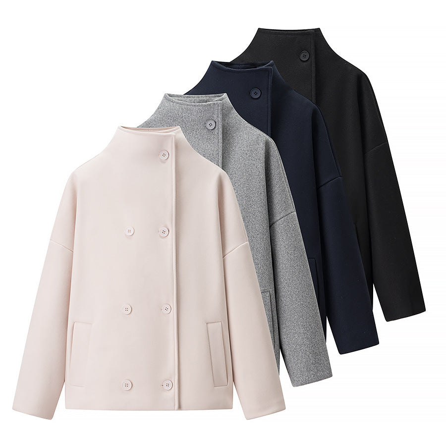 Dam kort double-breasted oversize boxy jacka med ståkrage och sidofickor