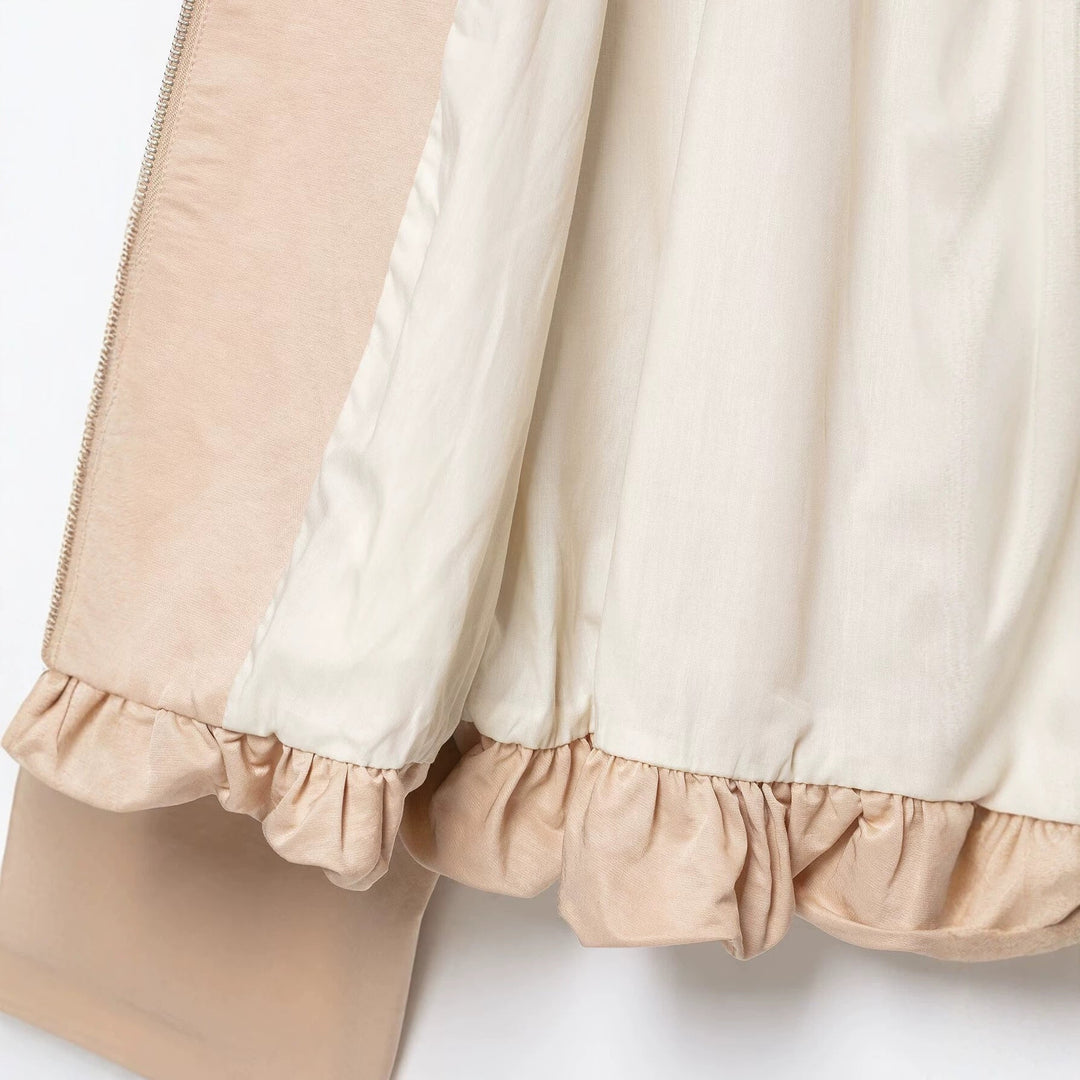 Dam Kort Skärning Övergångsjacka med Funnel Neck, Raglan Ärmar och Drawstring Nederkant