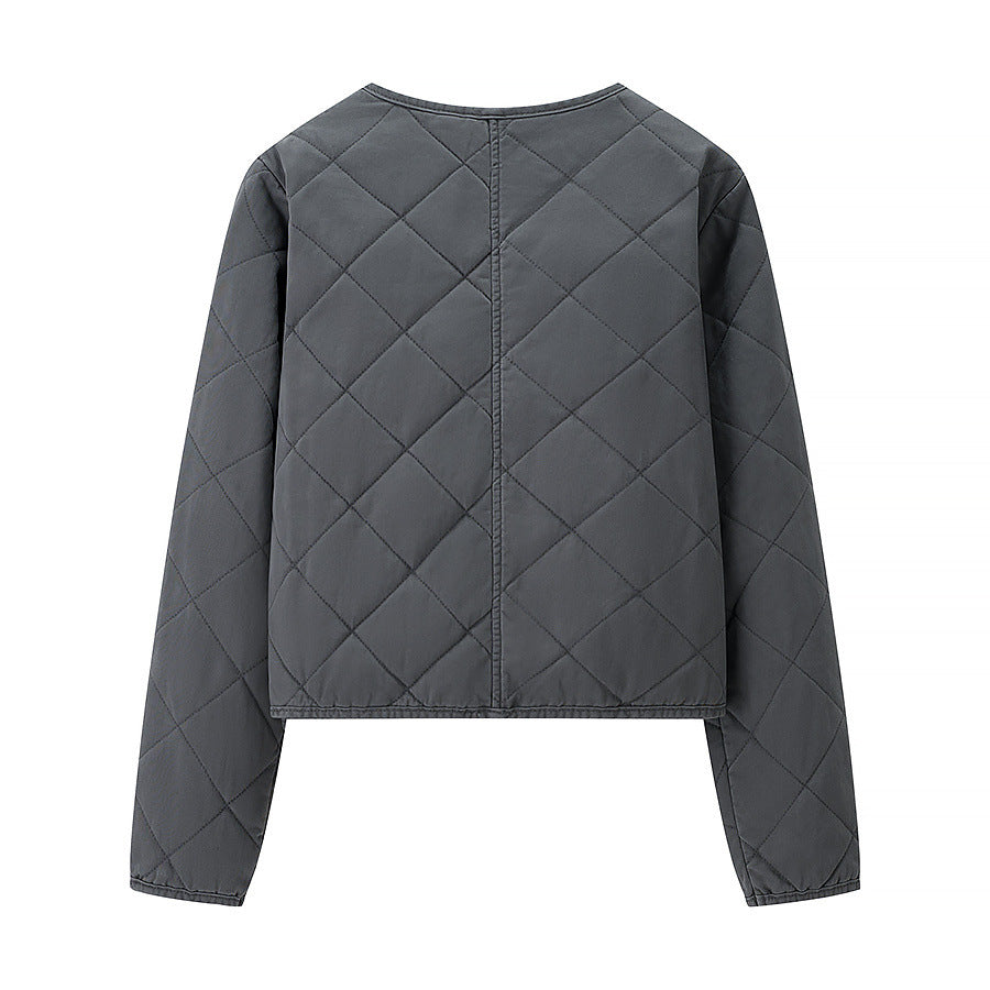 Dam lätt kviltad kort jacka med Round Neck, hel Zip och Subtle midja Length