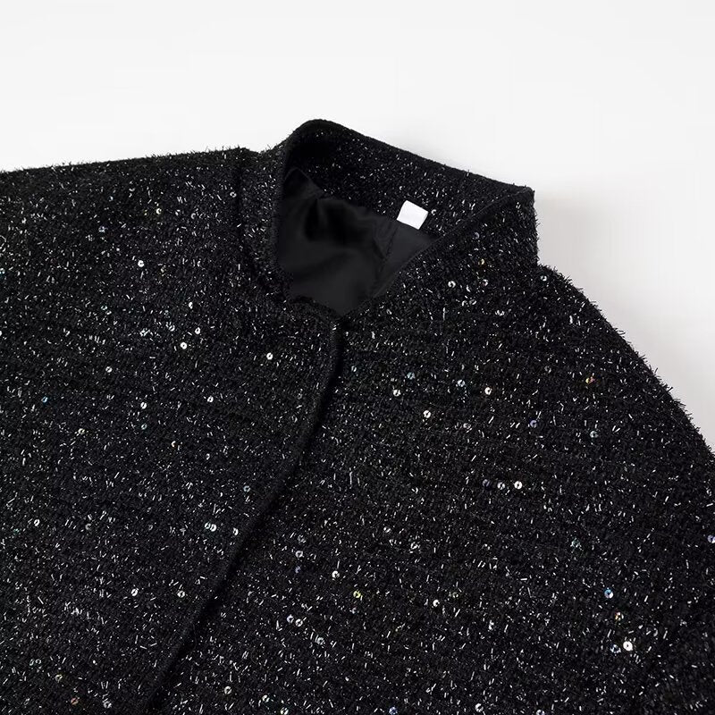 Dam sparkling kort boxy jacka med elastisk fåll och subtle ståkrage