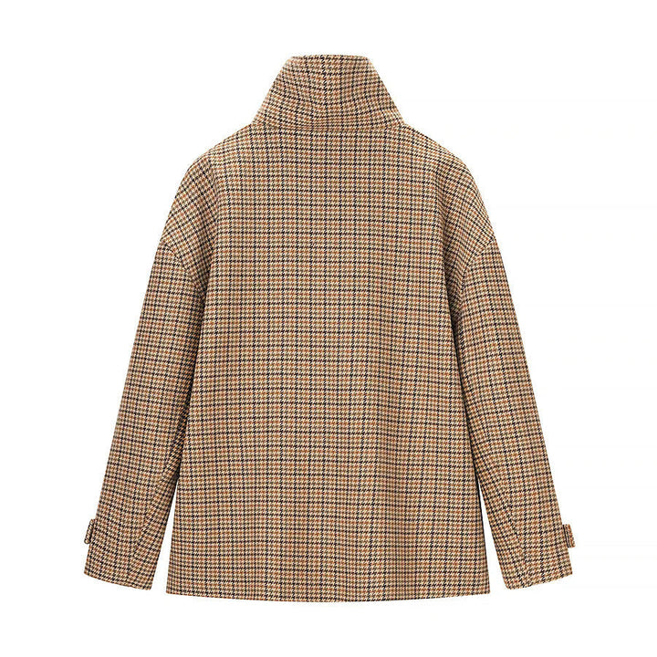 Dam trendig houndstooth övergångsjacka med high ståkrage och adjustable cuffs