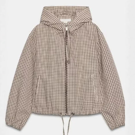 Dam Lätt Rutig med Huva Blouson Jacka med Drawstring och Elastic Nederkant