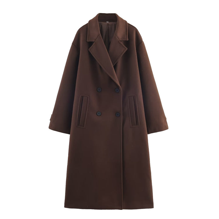 Dam Double-Breasted oversize kappa med Notched Lapels och In-seam fickor