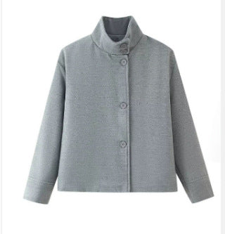 Dam 9800+ Kort Boxig Ull Blend Jacka med Hög Funnel Krage, Asymmetric Knapp Knäppning, och Justerbar Muddar
