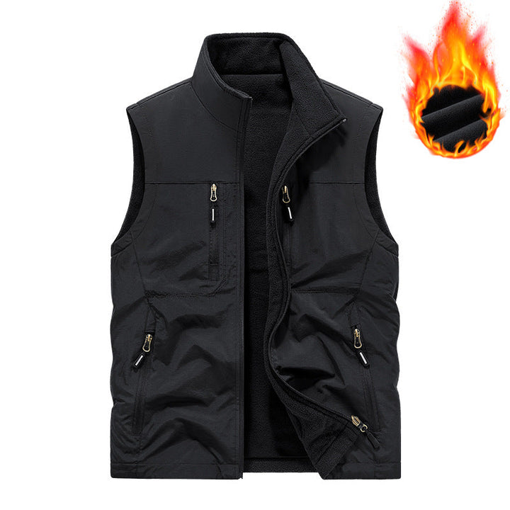 Herr Termisk Utility Väst med Fleecefoder, Vindskyddande Yttre Lager och Multi-Pocket Dragkedjefickor
