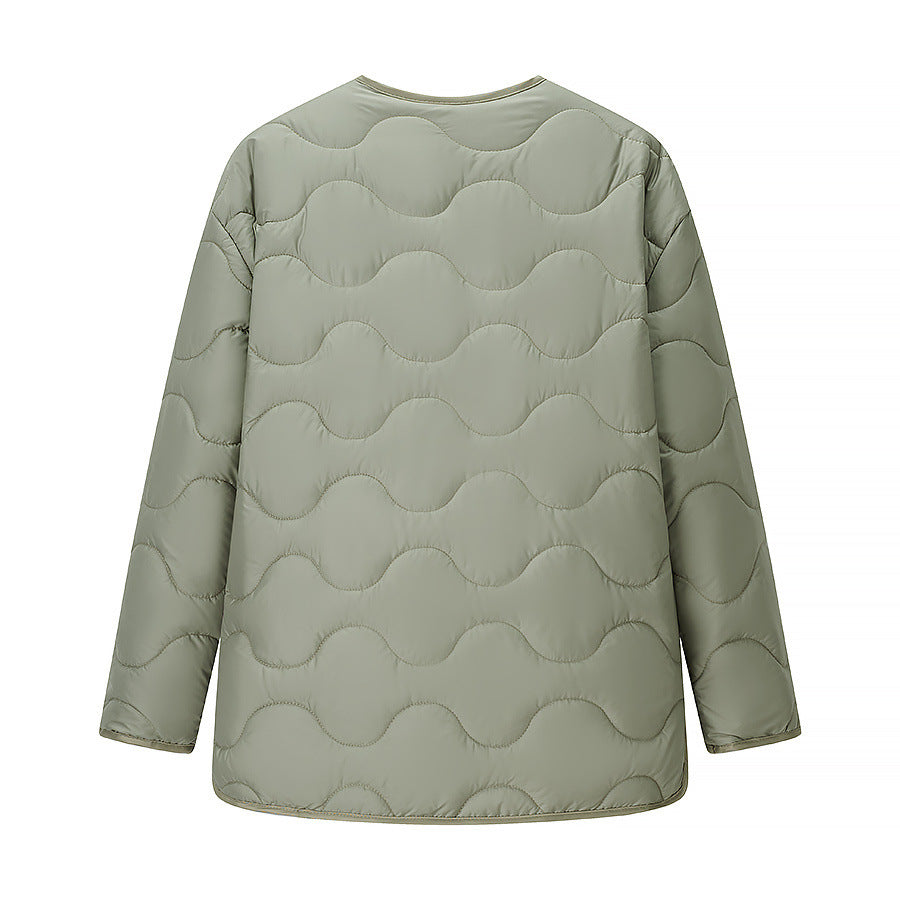 Dam non-vadderad wave quiltad jacka utan krage med snap button front