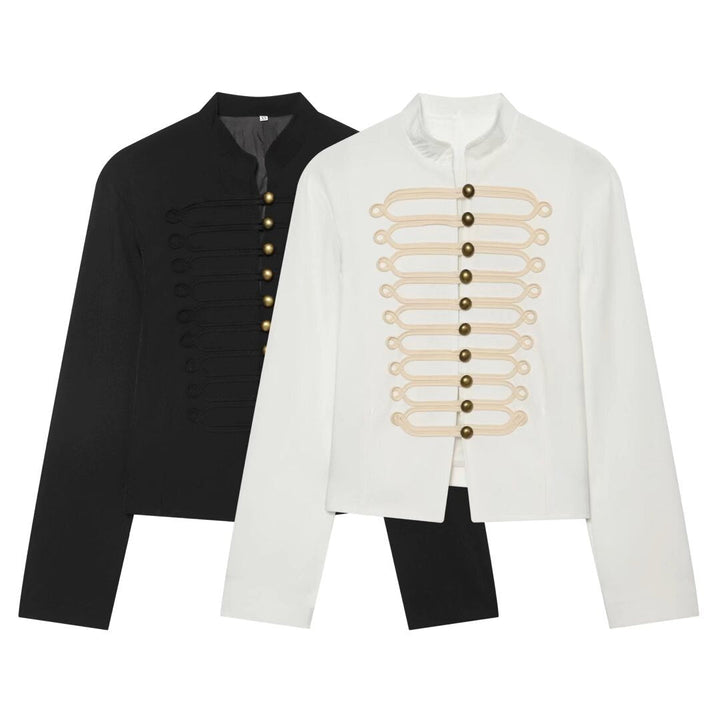 Dam Military Inspired Kort Jacka med Stå Krage och Dekorativ Cord Braid