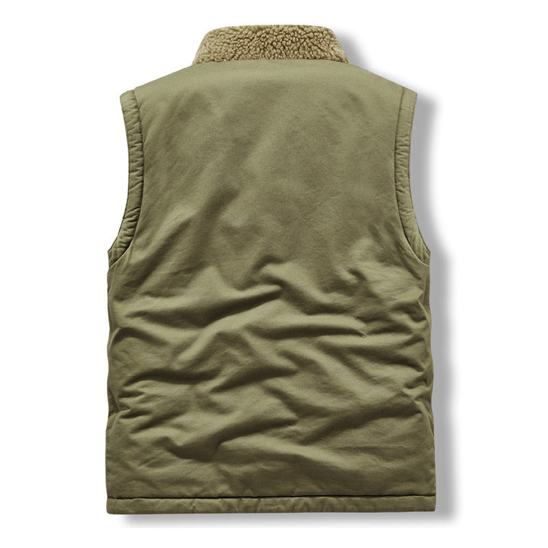 Herr Sleeveless Termisk Väst i Militär Stil med Teddyfoder och Stående Krage