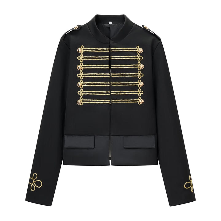 Dam Kort Parade Jacka i Uniform Stil med Decorative Cords och Lockfickor