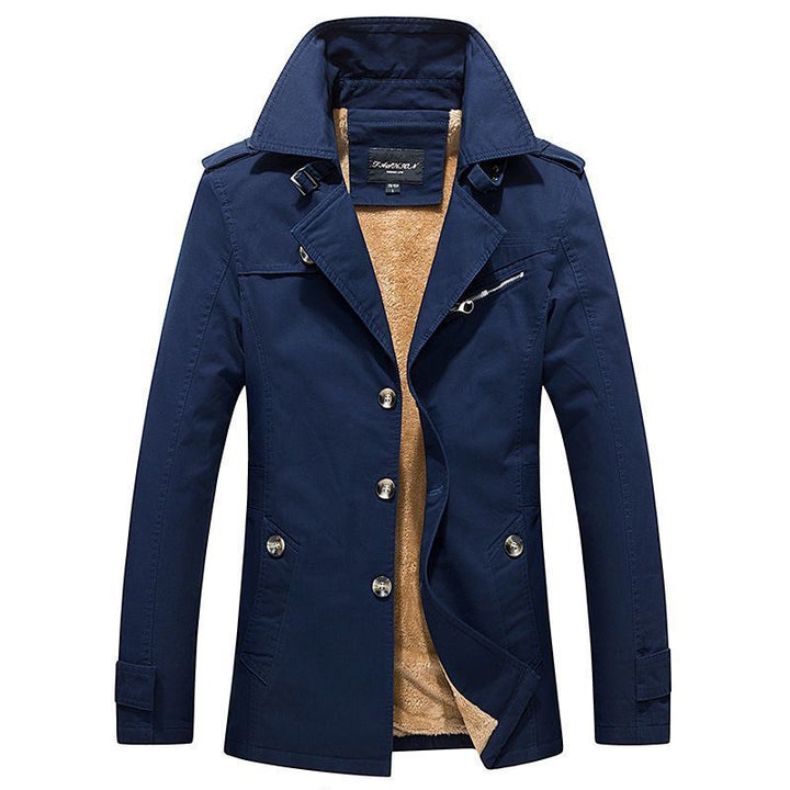 Herr Mid-Length Double-Breasted Trenchcoat med Teddyfoder och Stående Krage