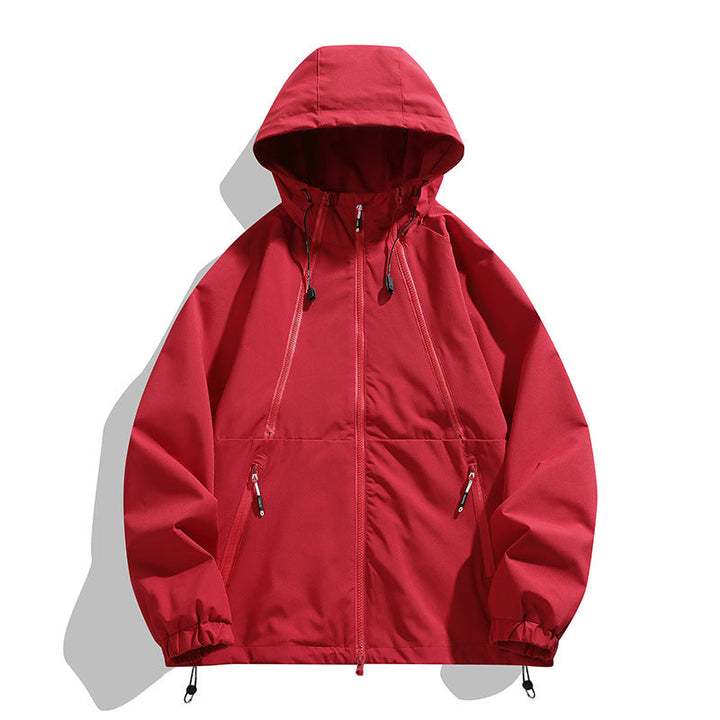 Unisex lätt med huva Windbreaker med vattenavvisande Surface, dragkedja fickor och dragsko