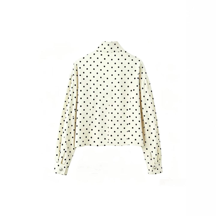 Dam Polka Dot Cropped jacka med Stand krage, Balloon ärmar, och Snap knappar