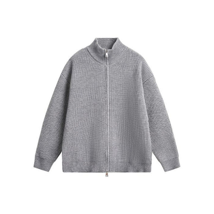 Unisex oversize Knit Zip jacka med ståkrage och Ribbed muddar