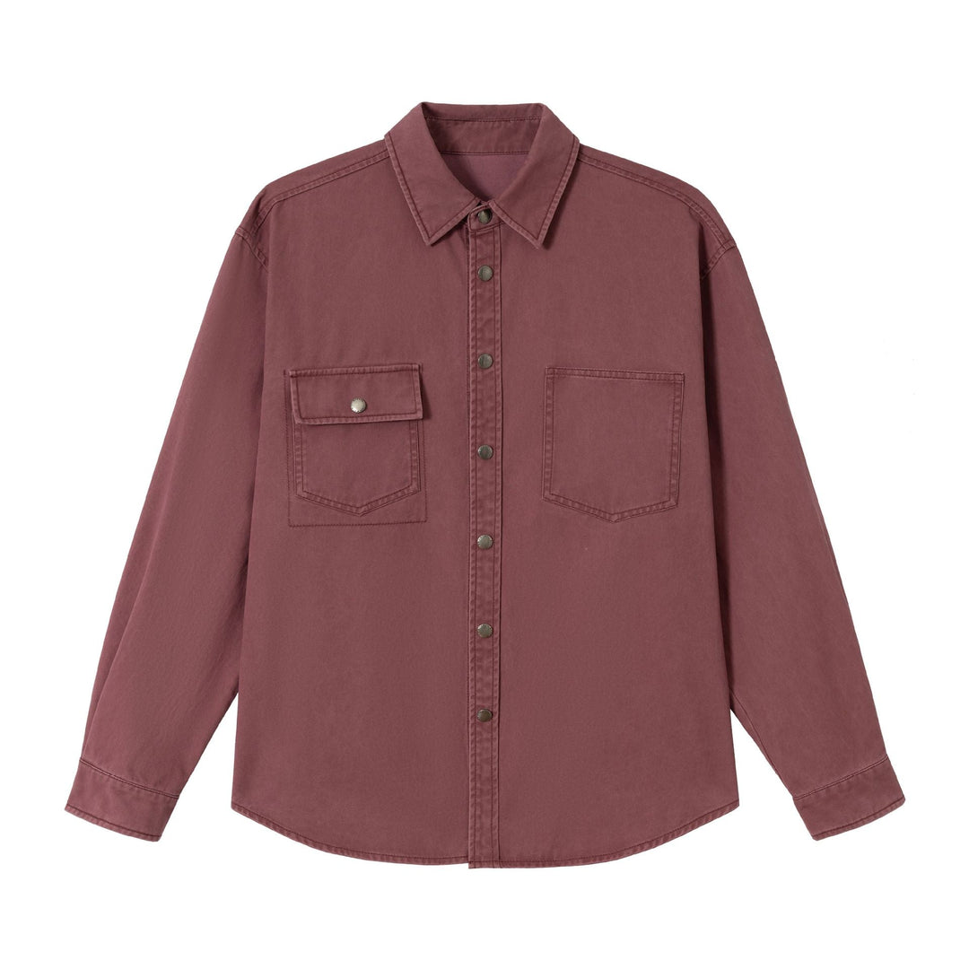Dam Oversized Skjorta Jacka i Shacket Stil Gjord av Washed Bomull Twill med Tryckknapp Knapp Stängning