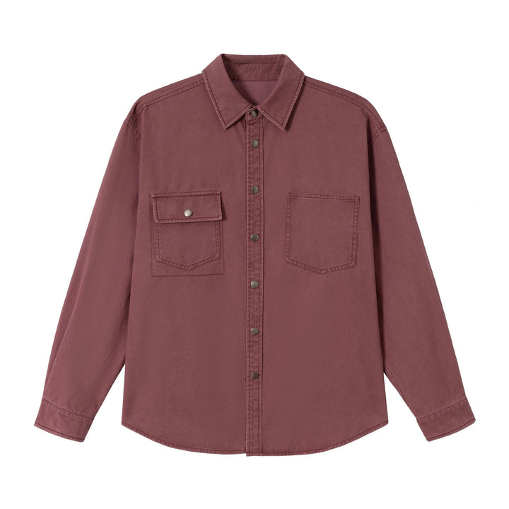 Dam Oversized Skjorta Jacka i Shacket Stil Gjord av Washed Bomull Twill med Tryckknapp Knapp Stängning