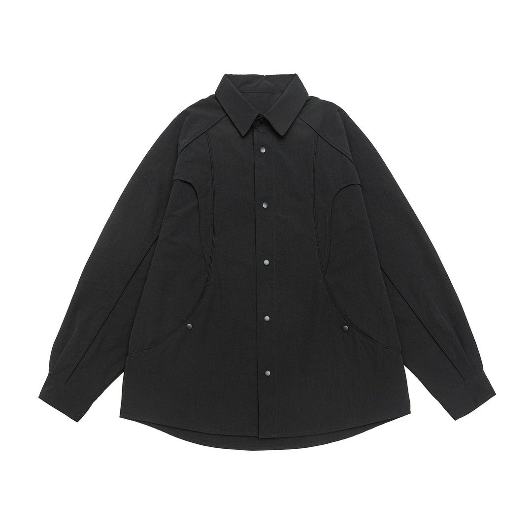 Dam Oversized Skjorta Jacka med Rounded Insert Fickor och Tryckknapp Knappar